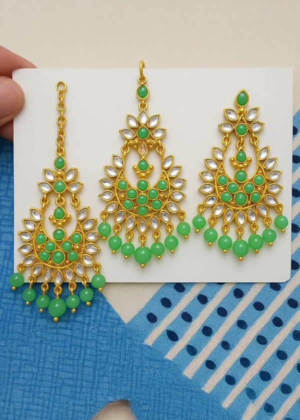 ArtEra Gold Plated Maang Tikka & Earrings Set