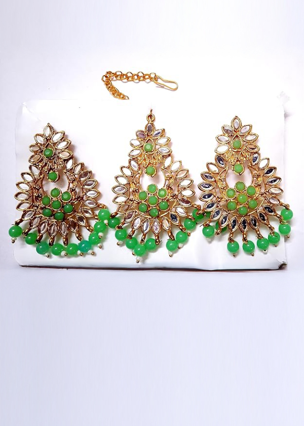 ArtEra Gold Plated Maang Tikka & Earrings Set